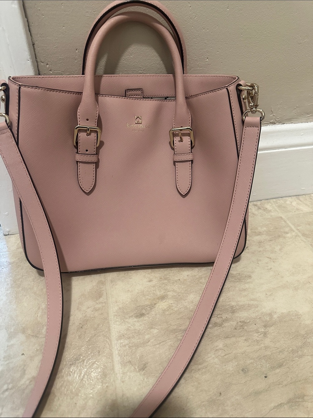 kate spade blush pink leather satchel with detachable strap